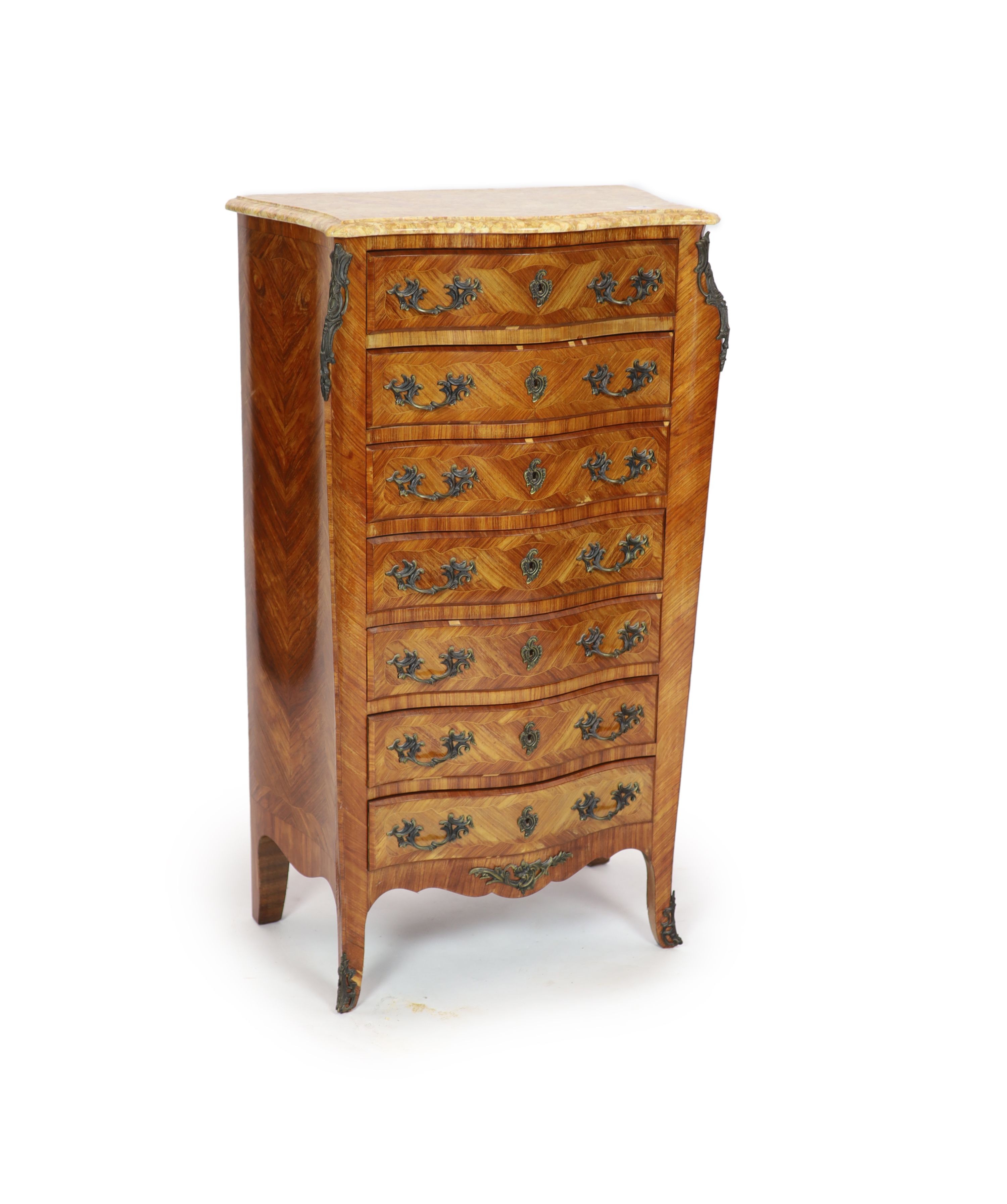 A Louis XV style kingwood semainier, H 136cm. W 79cm. D 45cm.